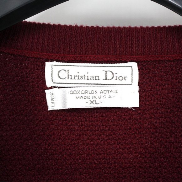 Christian Dior Wine Burgundy Woven Textured V-Neck Sweater XL NEW Orlon Acrylic - Picture 7 of 7